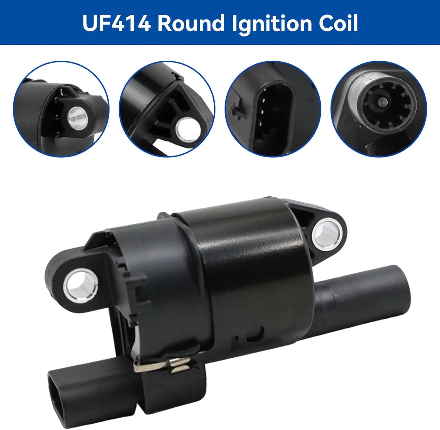 Set of 8 UF414 Round Ignition Coil Set with 41-962 Spark Plugs & 12192192 748UU Spark Plug Wires Set, Compatible with Chevrolet Chevy GMC 1500 2500 3500 4.8L 5.3L 6.0L, Replace C1512 D514A E894 IC534