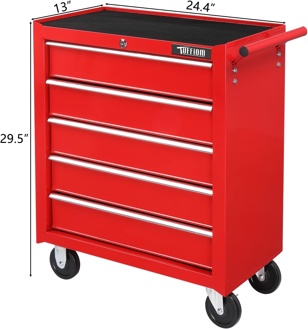 TUFFIOM 5-Drawer Rolling Tool Chest w/Drawers & Lock, Tool Storage Cabinet with Lockable Wheels, Top Cushion & Drawer Liners, Tool Organizer Box for Garage, Warehouse & Repair Sho