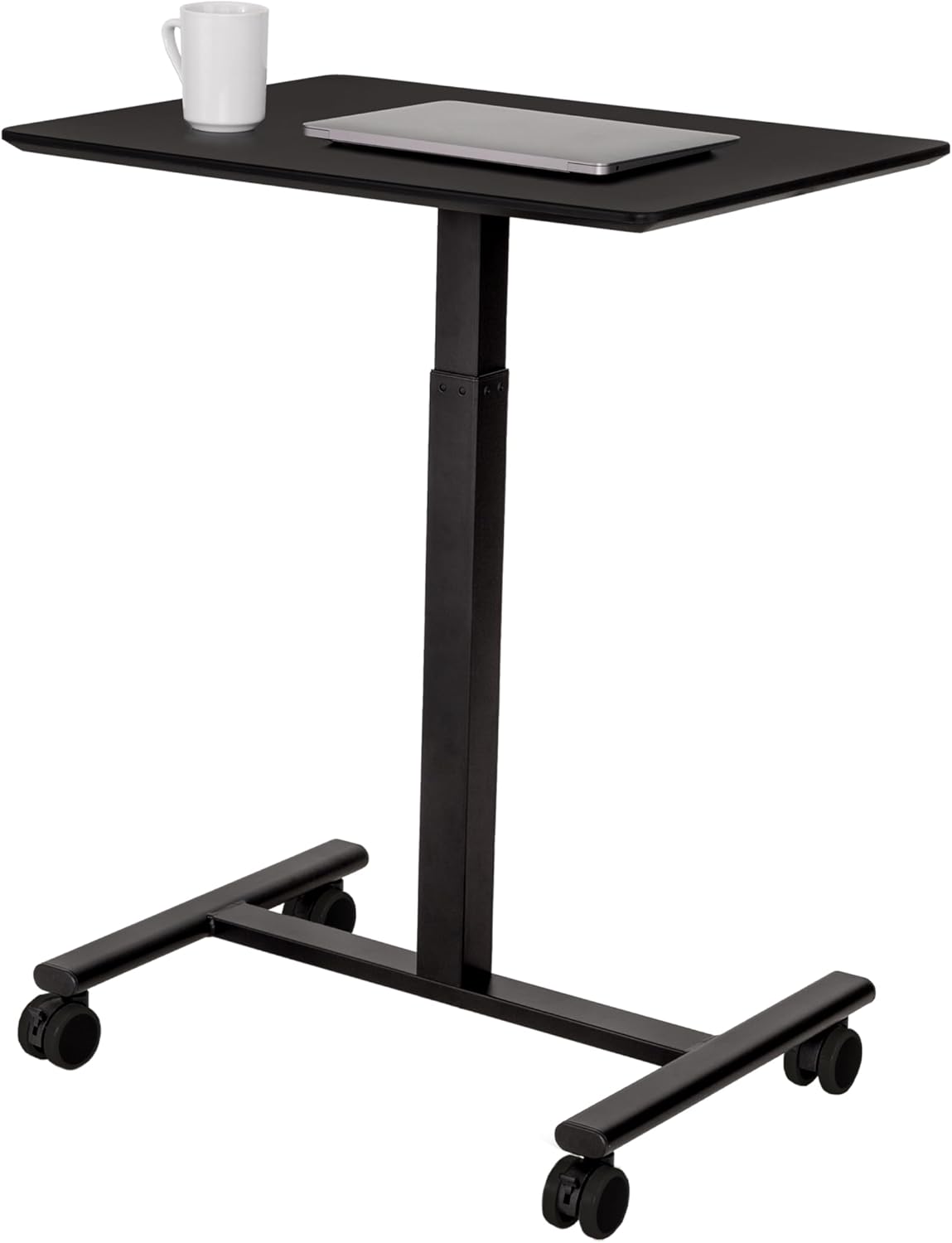 Seville Classics Airlift Height Adjustable Pneumatic Laptop Sit Stand Desk Mobile Rolling Cart, Computer Workstation for Home Office, Classroom, White, 25.6" Desktop