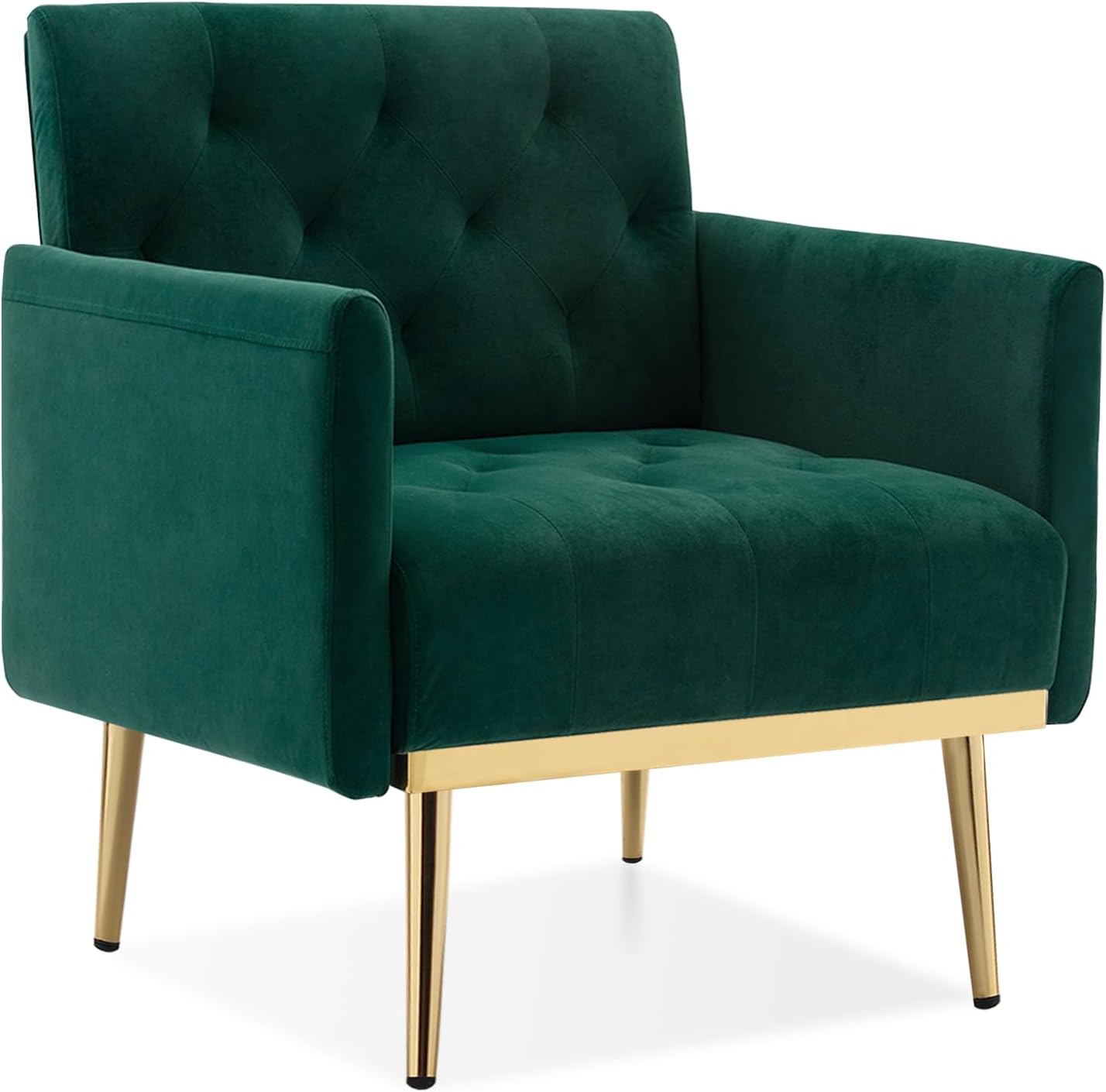 Black Velvet Accent Chairs Set of 2, Comfy Button Tufted Armchair, Upholstered Arm Chair Single Sofa Reading Chairs with Arms and Gold Metal Leg for Living Room Bedroom Nursery Office