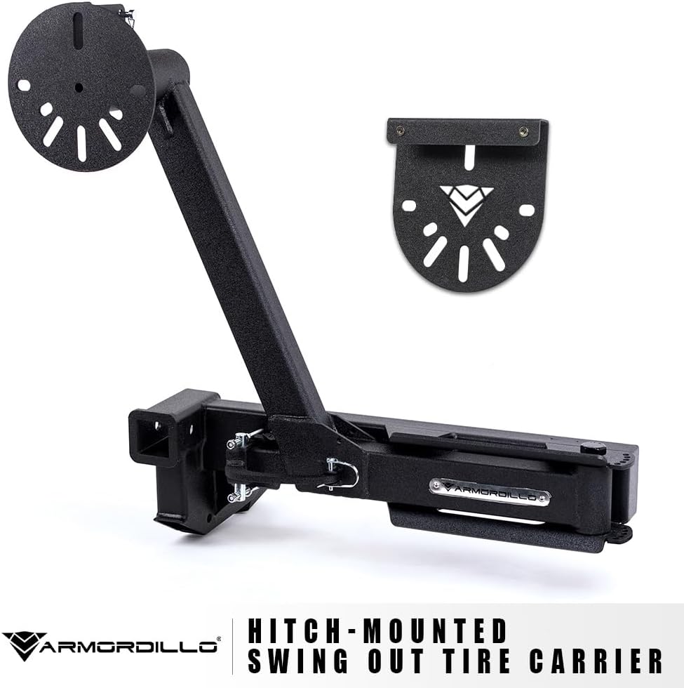 Armordillo Hitch Mount Swing Out Spare Tire Carrier Up to 35"|Compatible with Trailer Hitch 2" Receiver|8735527|Steel|Universal|Texture Black