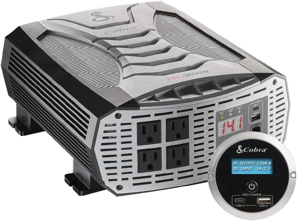 Cobra POWER 500W Power Inverter, Portable – 500-Watt Car Charger, 2 Grounded AC Outlets, 2 Fast Charge USB Ports and Remote Controller (CPIALCDG1) Compatible