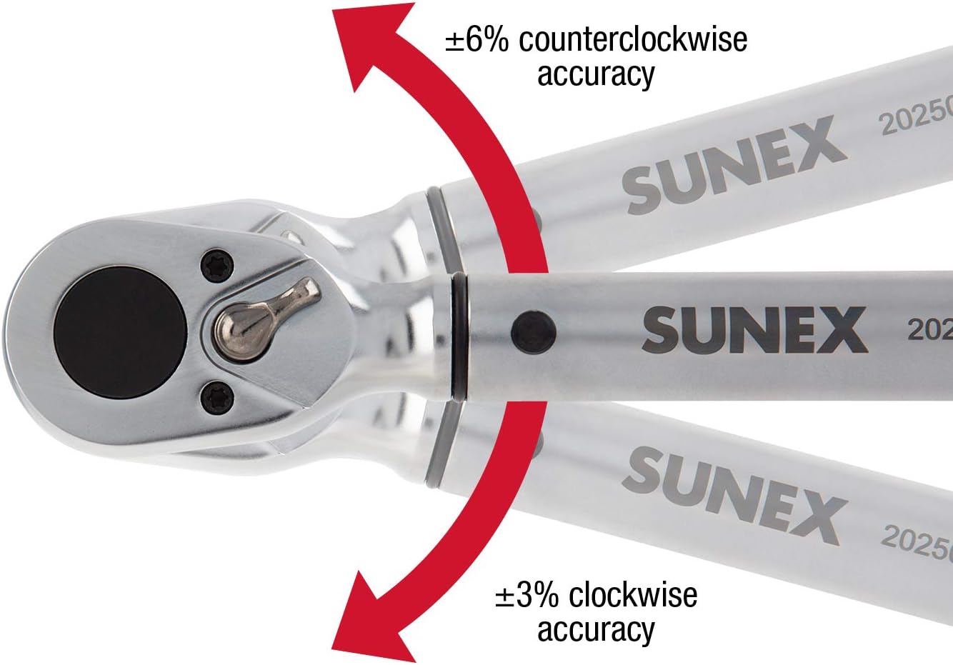 SUNEX TOOLS 20250, 1/2" Drive, 48T Torque Wrench, 30 To 250'-Lb, 48 Tooth Ratcheting Mechanism, Accurate To 3% Clockwise & 6% Counterclockwise, Audible Click, Heat Treated Tube, Aluminum Handle