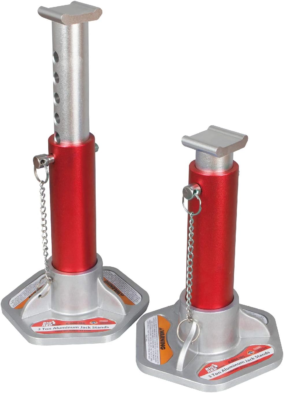 BIG RED T43004 Torin Aluminum Jack Stands with Locking Support Pins: 3 Ton (6,000 lb) Capacity, Red/Silver, 1 Pair