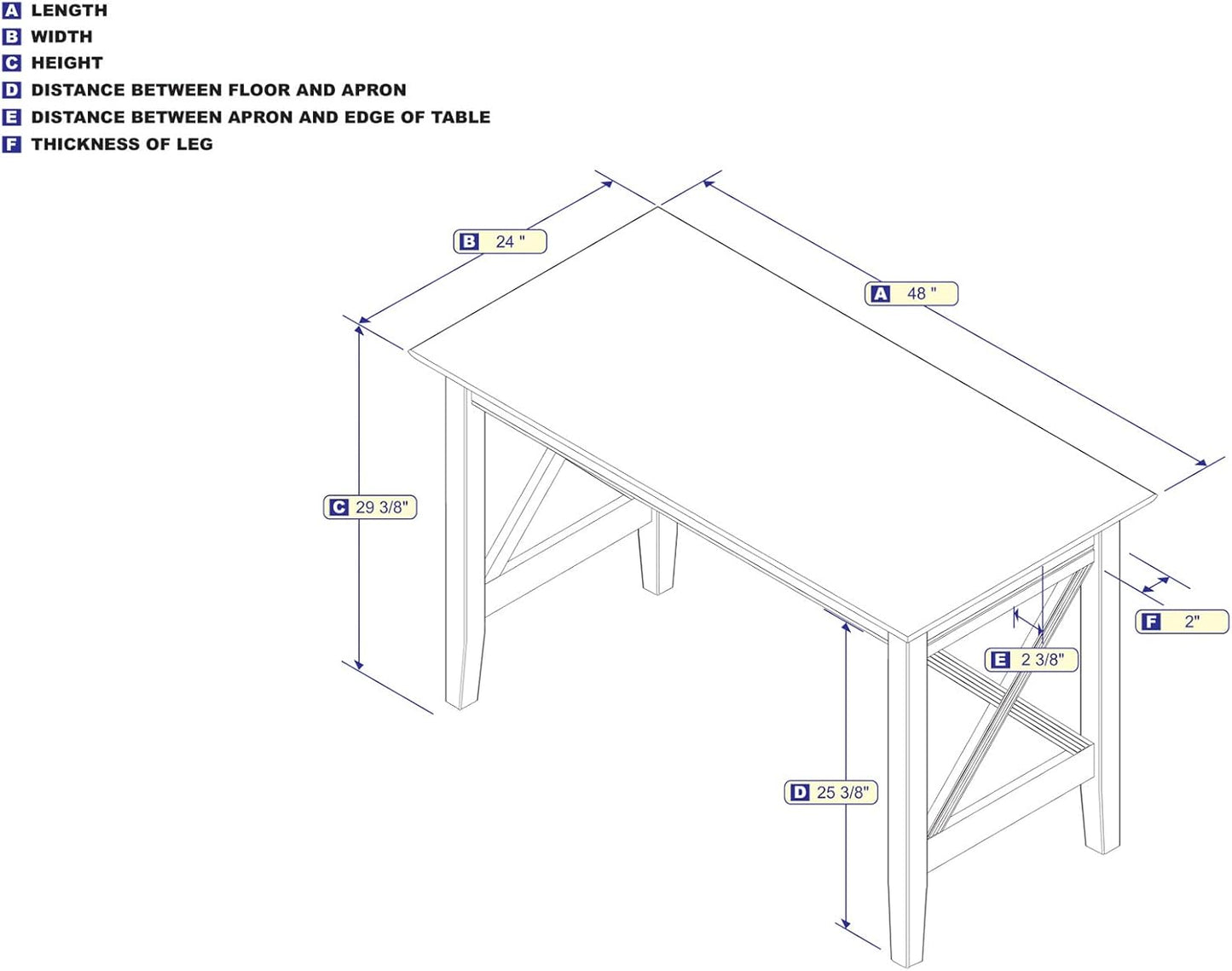 AFI 48" Solid Wood Writing Desk - Sturdy X Design - Home Office Desk with Drawer, Laptop Computer Work Study Table with USB Charger Grey