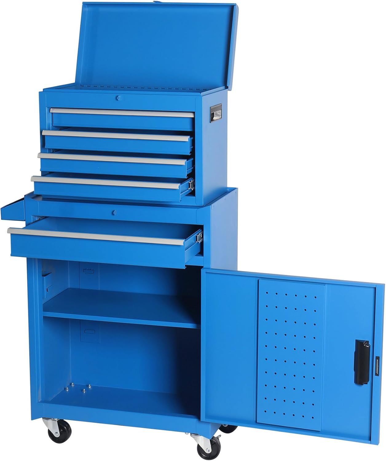 6-Drawer Rolling Tool Chest Cabinet, Large Capacity Metal Tool Box with Wheels and Locking, Roll Around Storage Organizer Tool Cart for Garage, Warehouse, Work Shop - Blue