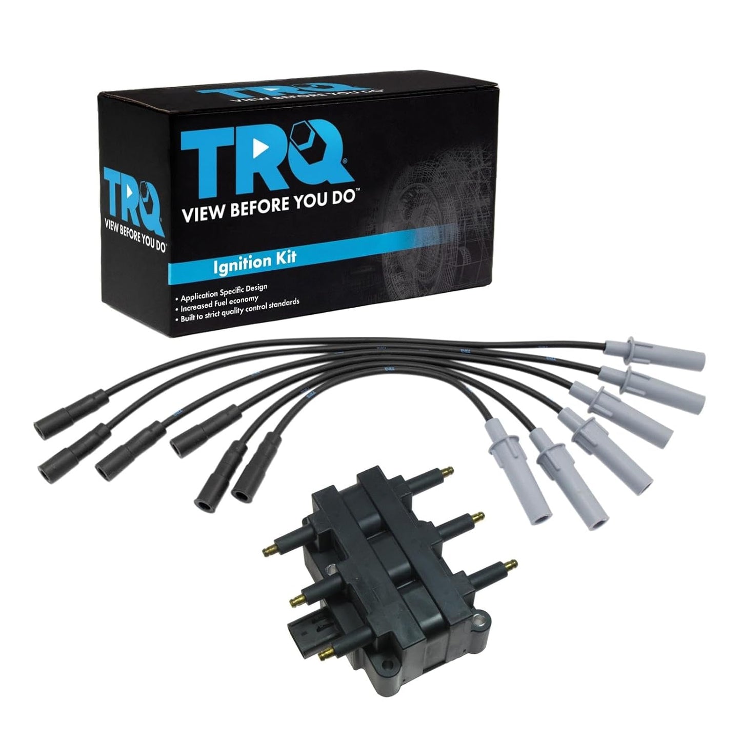 TRQ Ignition Kit Ignition Coil Spark Plugs Wire Set Compatible with 2003-2004 Ford Focus