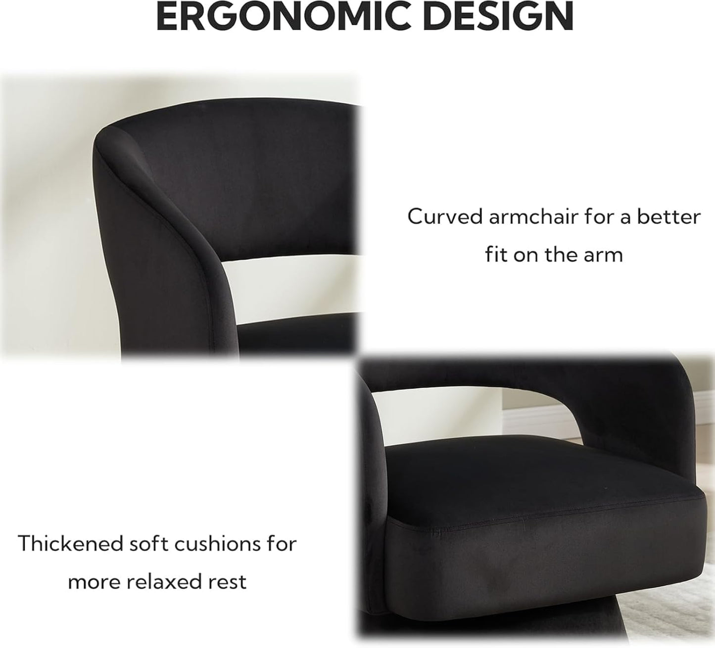 Swivel Accent Chair Set of 2, 360 Degree Rotating Barrel Accent Chair Velvet Upholstered Living Room Chair with Ergonomic Open Backrest Mid Century Modern Single Sofa for Bedroom (Black)
