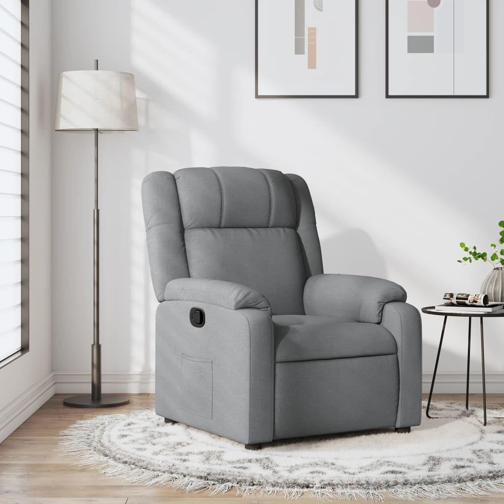 vidaXL Adjustable Wingback Recliner Chair - Light Gray Fabric, Manual Recline, Foam Padding, Lounge Armchair for Living Room, Elderly Support