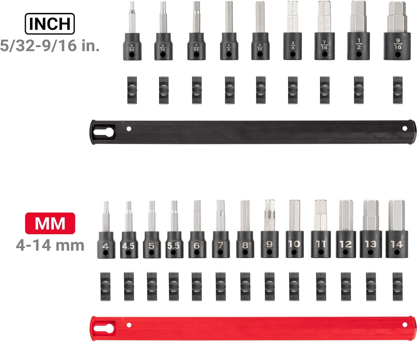 TEKTON 3/8 Inch Drive Hex Impact Bit Socket Set with Rail, 13-Piece (4-14 mm) | SIB91102