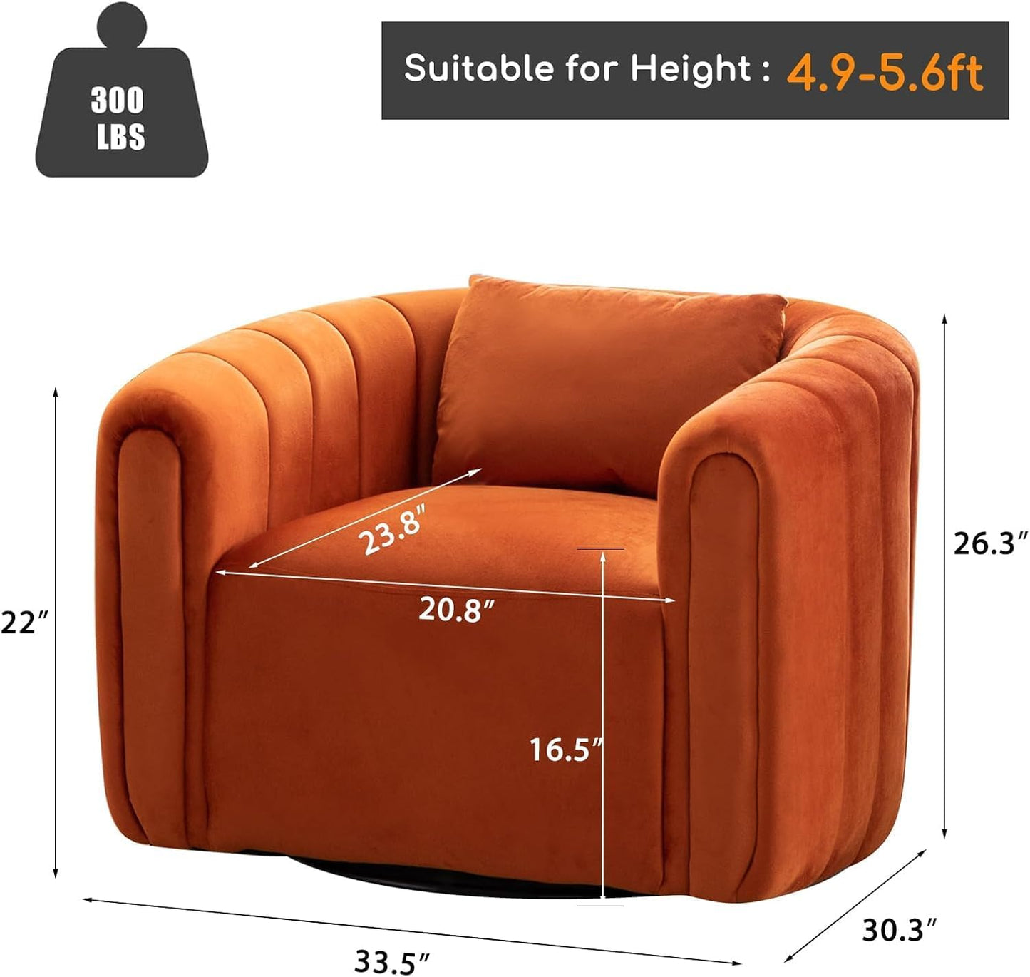 Bonzy Home Swivel Accent Chair Set of 2,Modern Velvet Barrel Chair for Living Room Bedroom,Comfy Upholstered Armchair,Orange