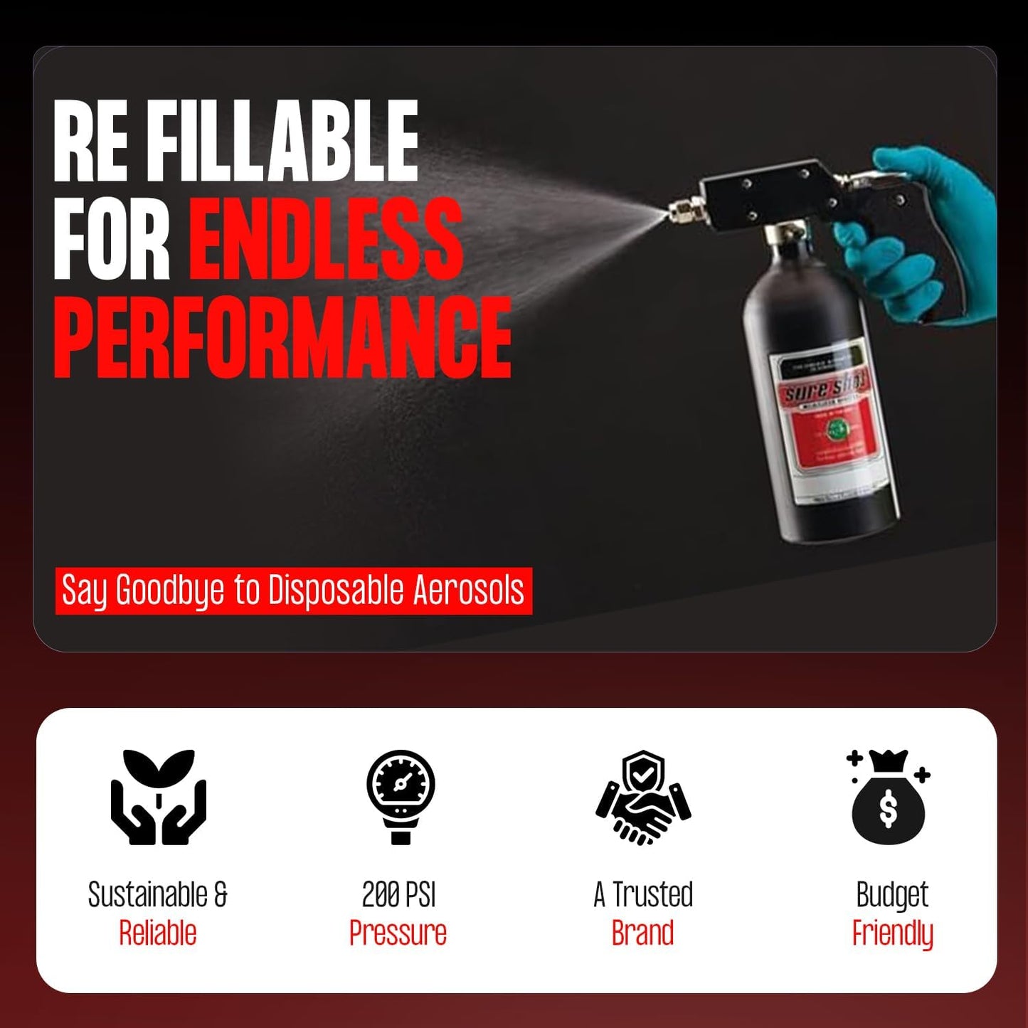 SURE SHOT M2400 - Industrial Grade Silver Anodized Aluminum Sprayer with Adjustable Nozzle - Lightweight and Portable Compressed Air Sprayer for Multiple Liquid Applications - Made in USA Since 1932