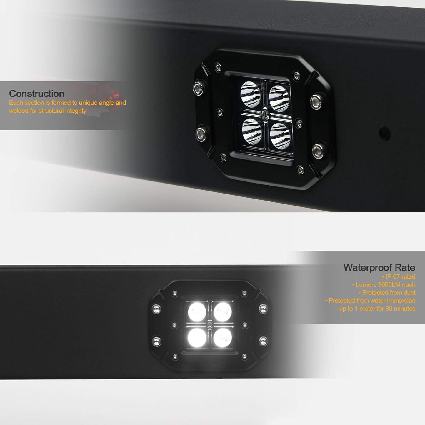 642167842477 Universal Adjustable Truck Bed Chase Rack Roll Bar with 3rd Third Brake Light & 2X LED Work Lamps Bars & 6X Amber Side Marker - Matte Black