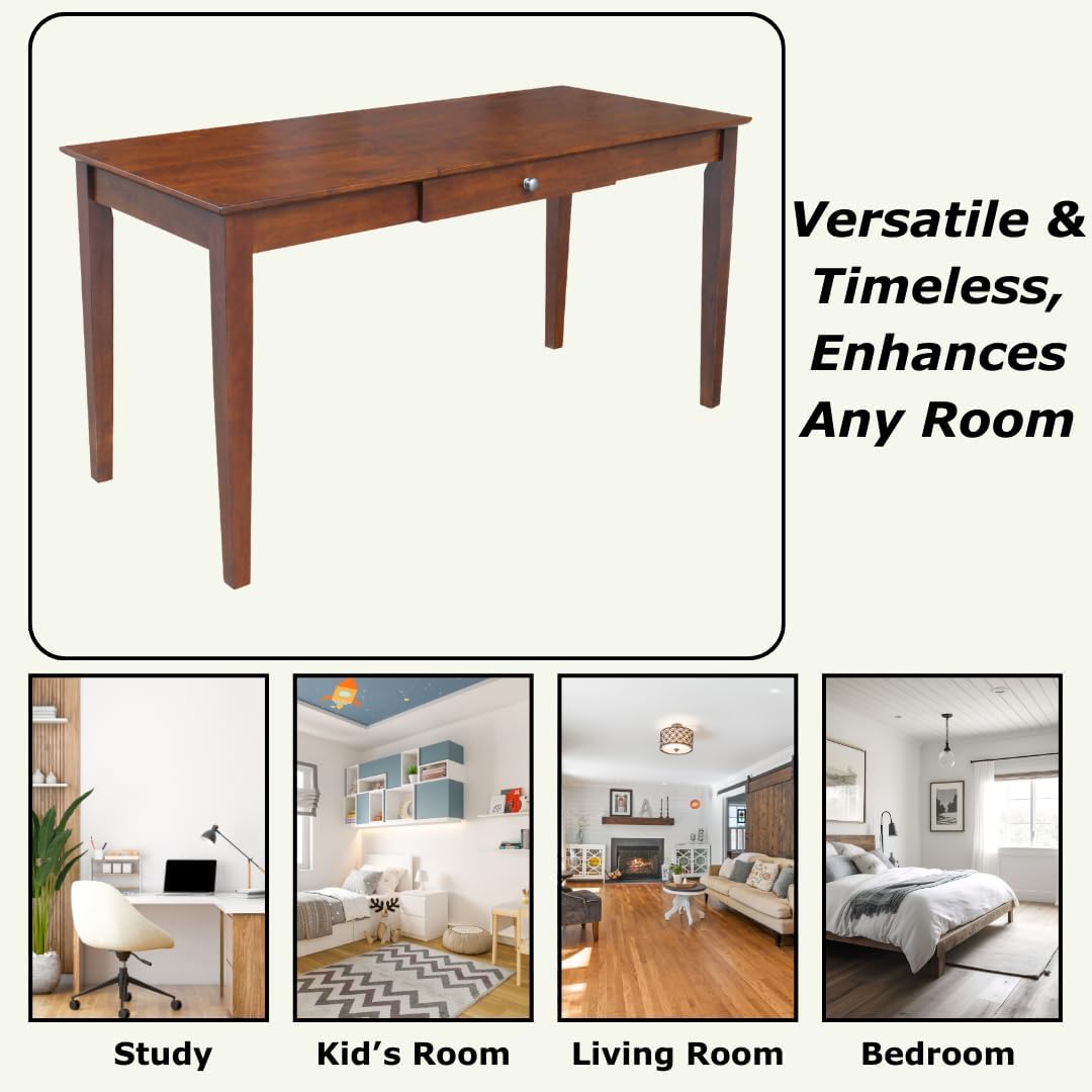 Solid Wood Writing Desk with Drawer, Espresso
