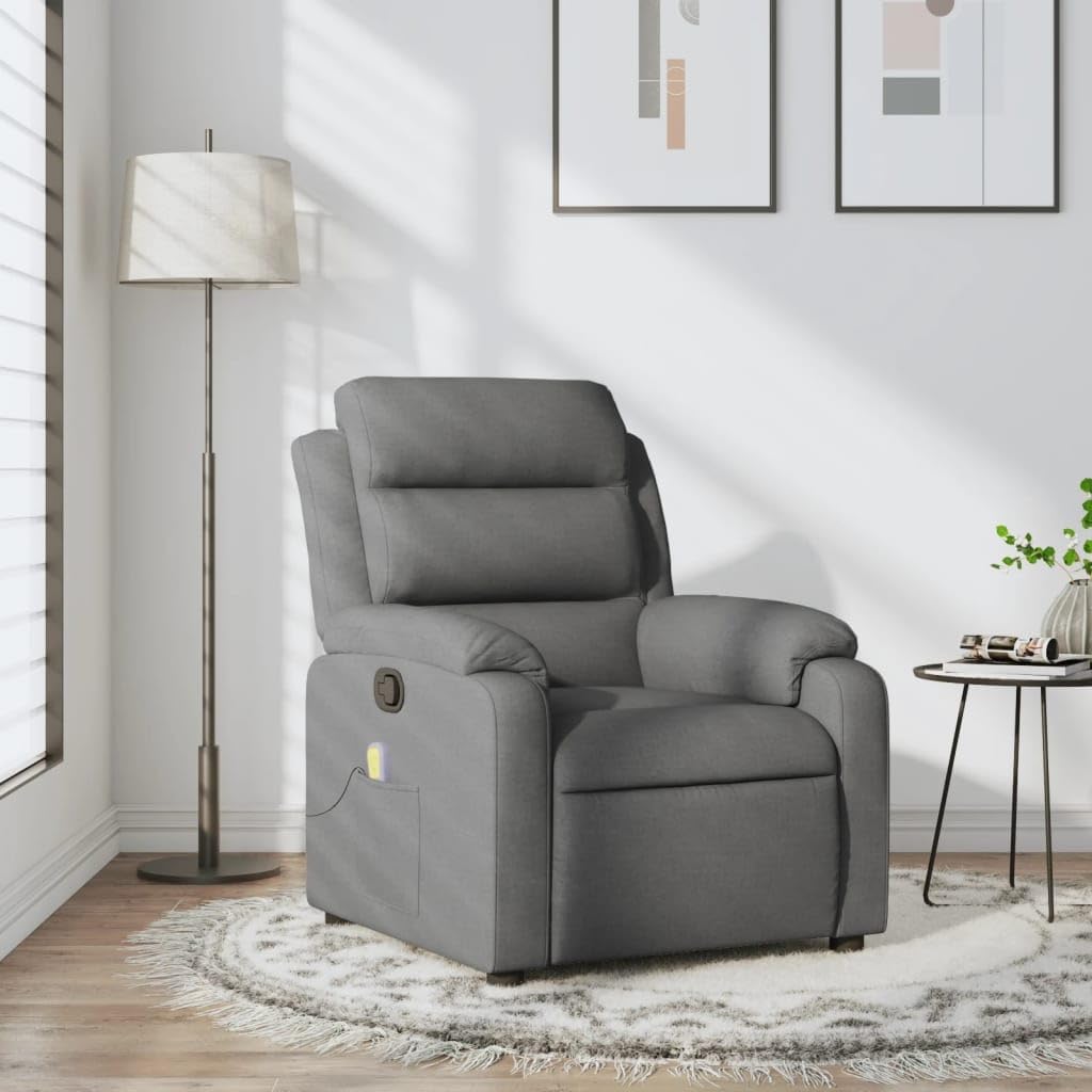 vidaXL Dark Gray Fabric Massage Recliner Chair – Manual Recline, 6-Point Vibrating Massage, Thick Padded Seat, Side Pocket, Solid Wood/Metal Frame, Ideal for Living Room/Bedroom