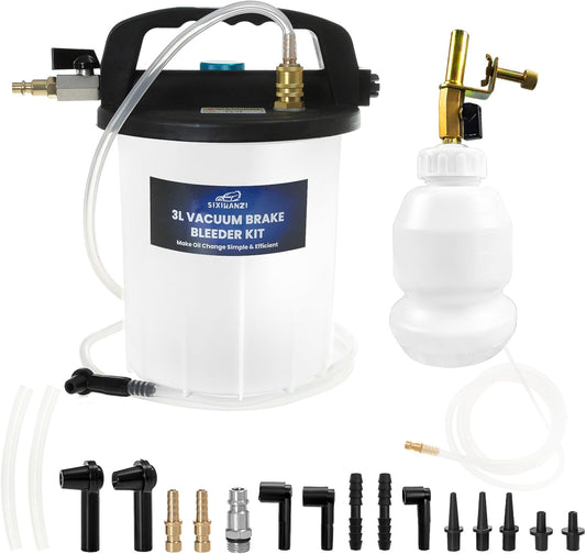 SIXIWANZI 3L Vacuum Brake Bleeder Kit, Pneumatic Fluid Extractor with 15 Adapters and 1L Refilling Bottle