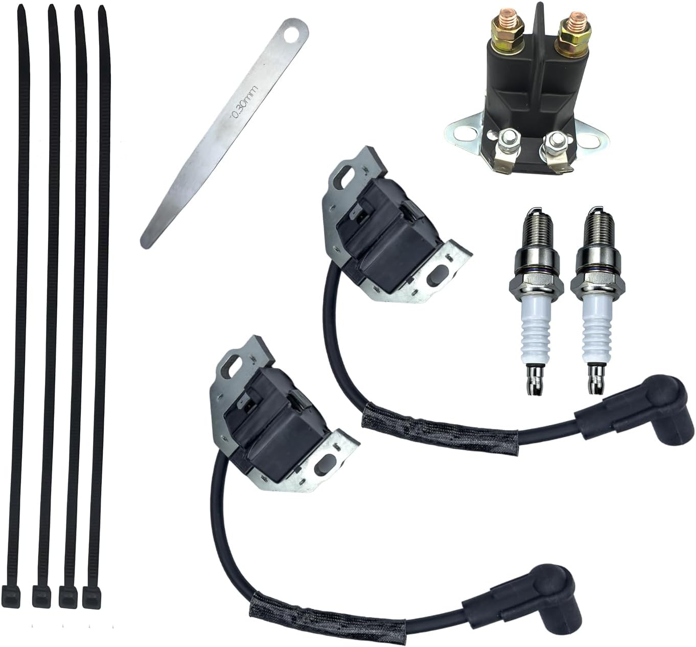 2 Pack of 21171-0740 Ignition Coil Fits for Kawasaki Engine FR541V FR600V FR651V FR691V FR730V FS481V Fx730v 21171-0758 with Start Solenoid Relay and Spark Plug