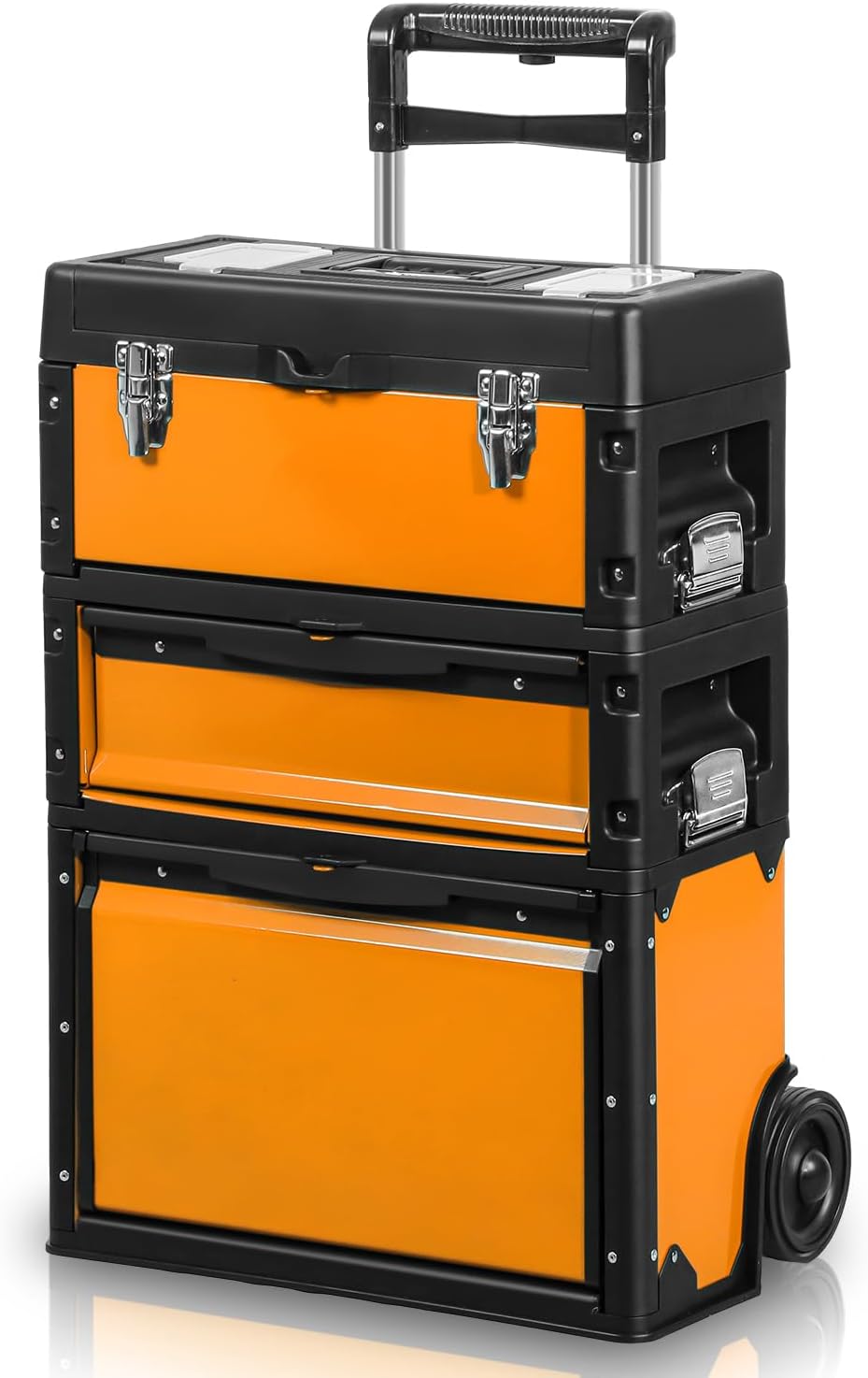 Auto Dynasty Stackable Tool Box 3-Tier Tool Separate Organizer Rolling Tool Chest with Wheels 3-in-1 Upright Trolley Tool Chest for Garage or Workshop, Red