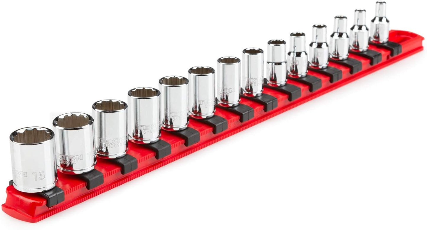 TEKTON 1/4 Inch Drive 12-Point Socket Set with Rails and Tray, 22-Piece (5/32-9/16 in.) | SHD90213