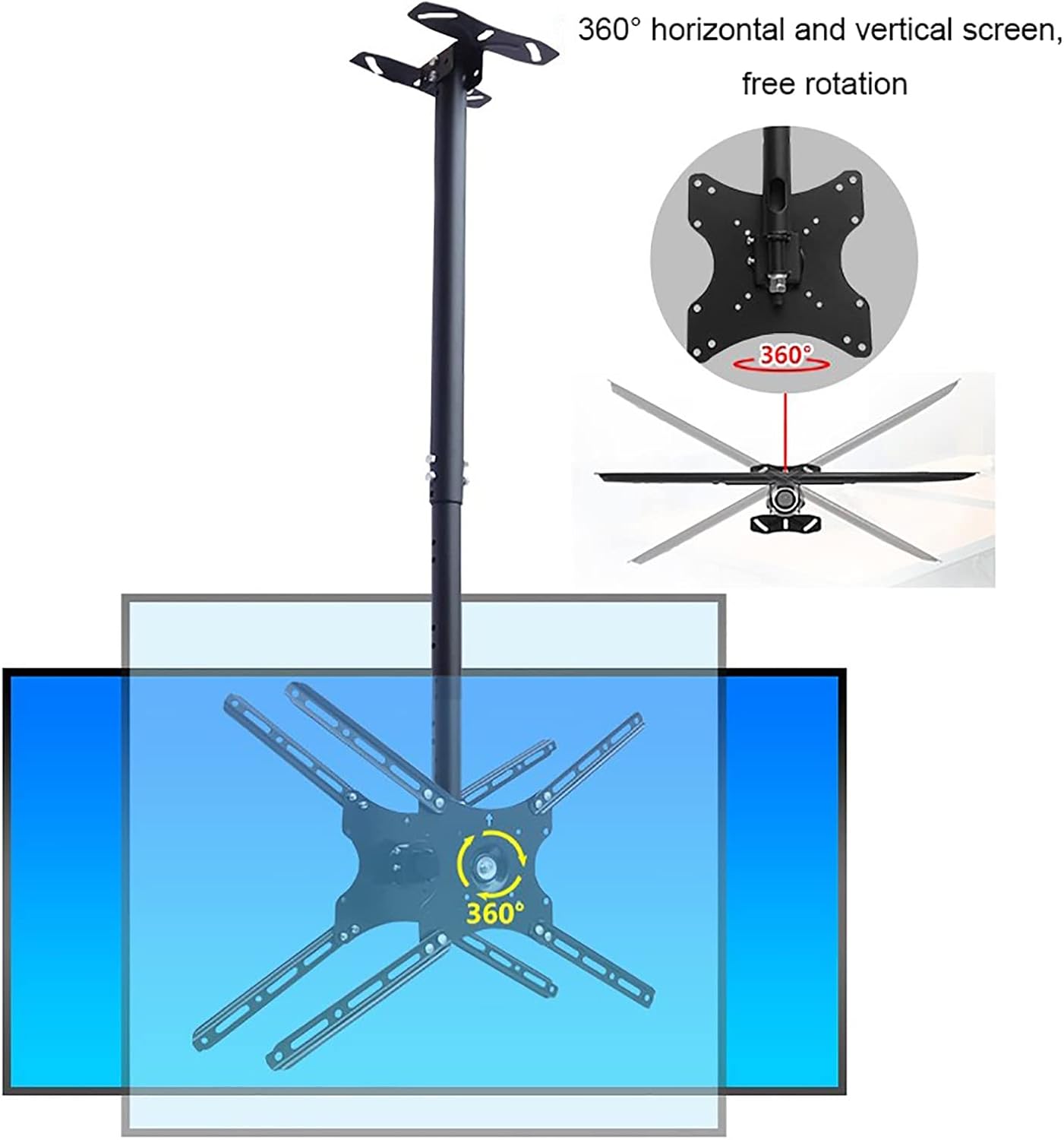 Universal TV Stand Dual Sided Ceiling TV Mount Bracket, Full Motion 360° Rotation TV Bracket Fits 32-75 Inch Flat Panel Televisions, Max VESA 400x400mm