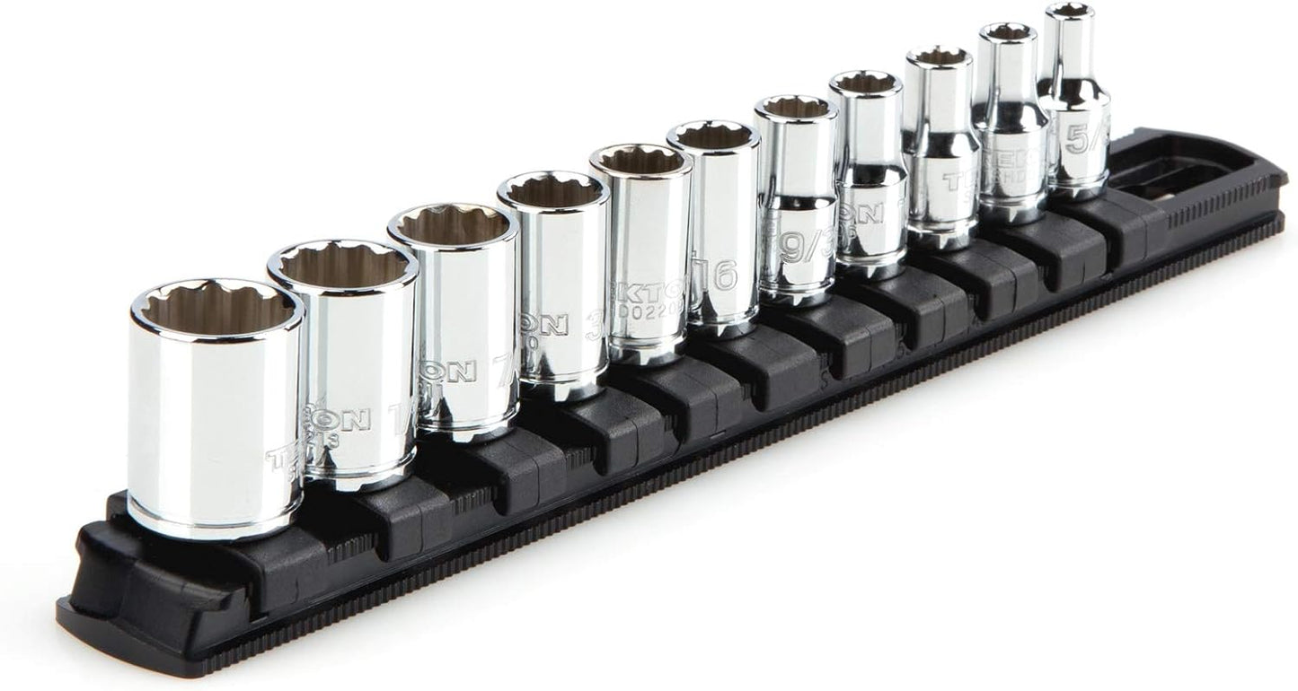 TEKTON 1/4 Inch Drive 12-Point Socket Set with Rails and Tray, 22-Piece (5/32-9/16 in.) | SHD90213