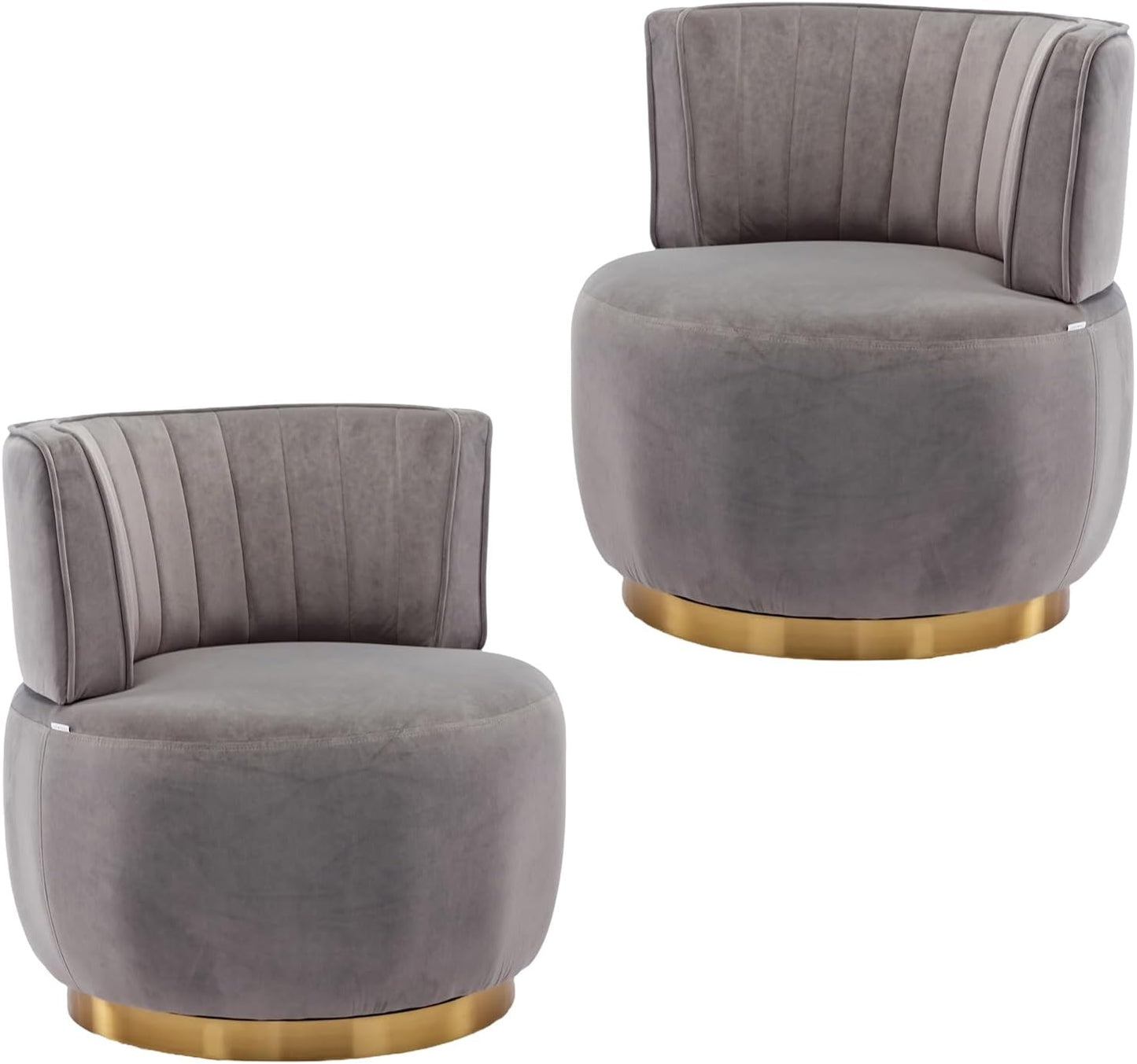 Velvet Swivel Barrel Chairs Set of 2, Upholstered 360-Degree Swivel Accent Armchair, Modern Comfy Round Leisure Sofa Chair for Small Living Room, Bedroom, Nursery Room, Lounge, Office, Olive