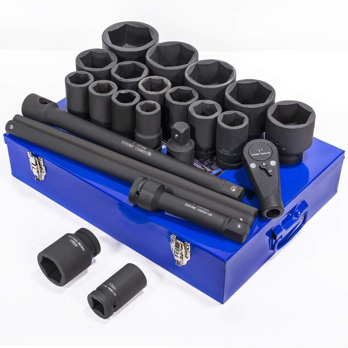 Stark USA Premium 21-Pieces SAE Jumbo Impact Socket Set 1" inch Drive Extension Bar Cr-Mo 6-Point Socket with Carrying Case
