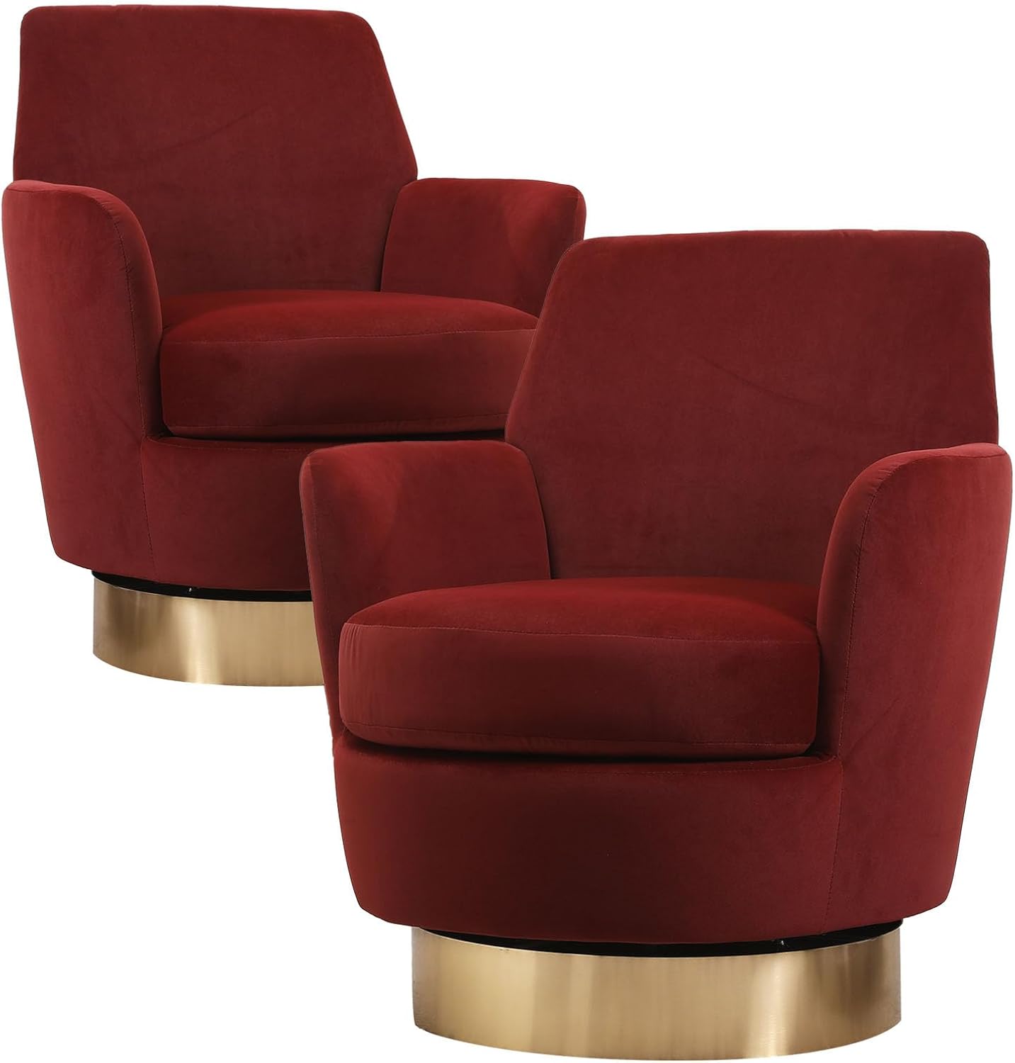 360° Swivel Barrel Chair Set of 2, 28.3" W Comfy Velvet Swivel Accent Chairs, Modern Round Single Accent Chair with Gold Metal Base for Living Room, Bedroom, Office (Beige*2)