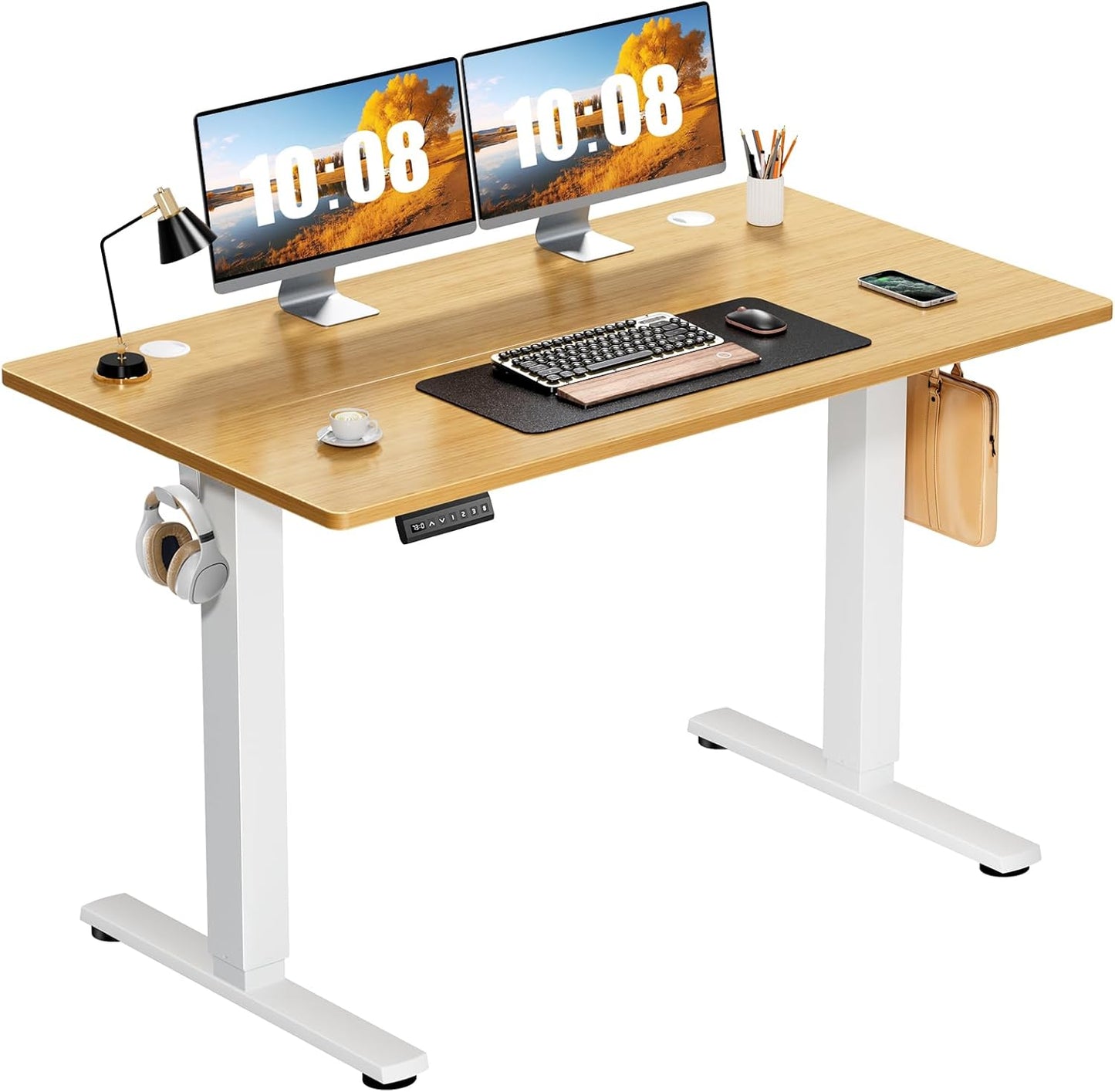 Sweetcrispy Electric Standing Desk Adjustable Height, 48x24 Inch Sit Stand Up Home Office Desks Computer Workstation PC Work Table with 3 Memory Preset Splice Wood Board Metal Frame, White
