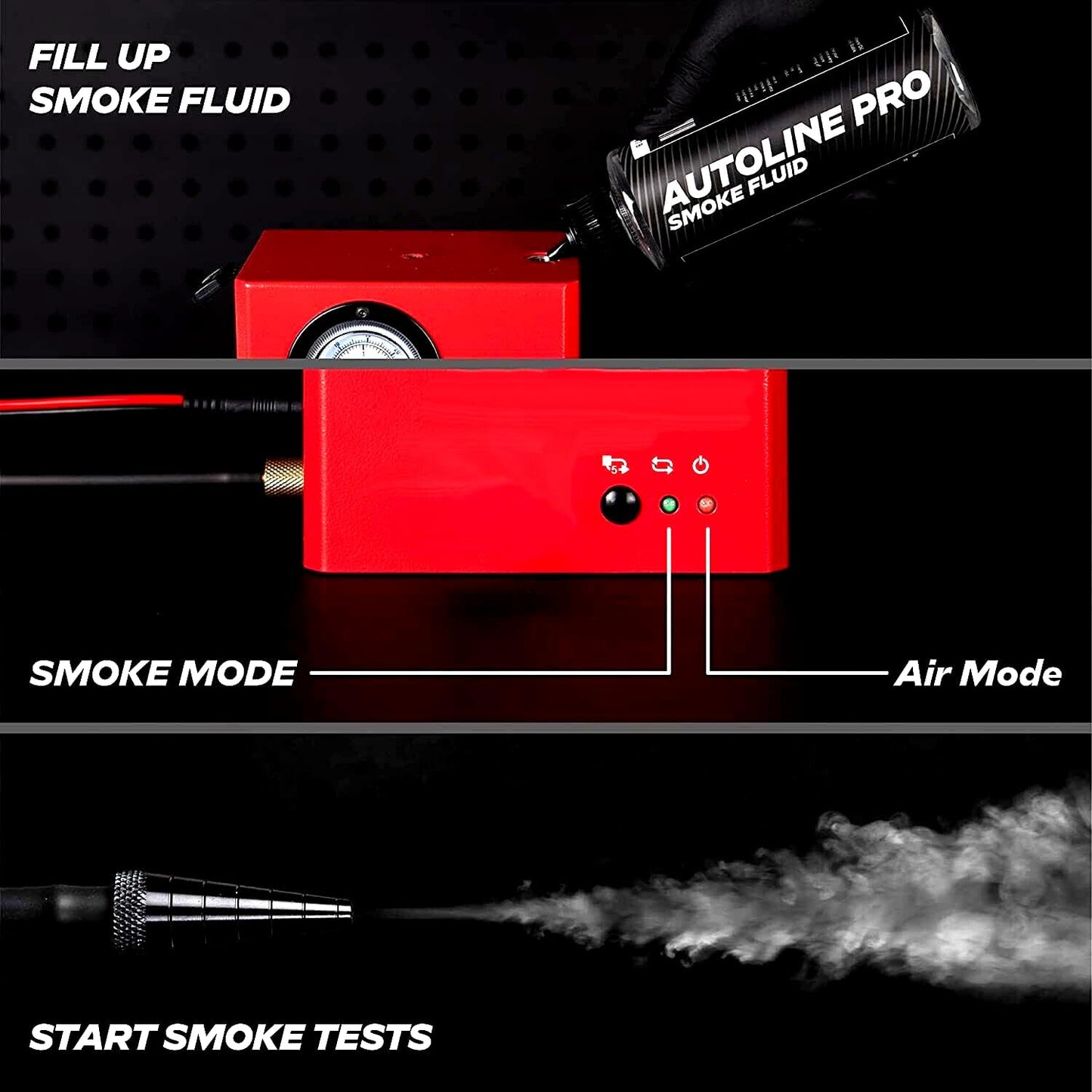 Automotive Smoke Machine for EVAP, Vacuum, Exhaust, and More Leak Detection Testing | Model 02 | Approved Smoke Fluid Included | Built-in Air Compressor | Pressure Gauge