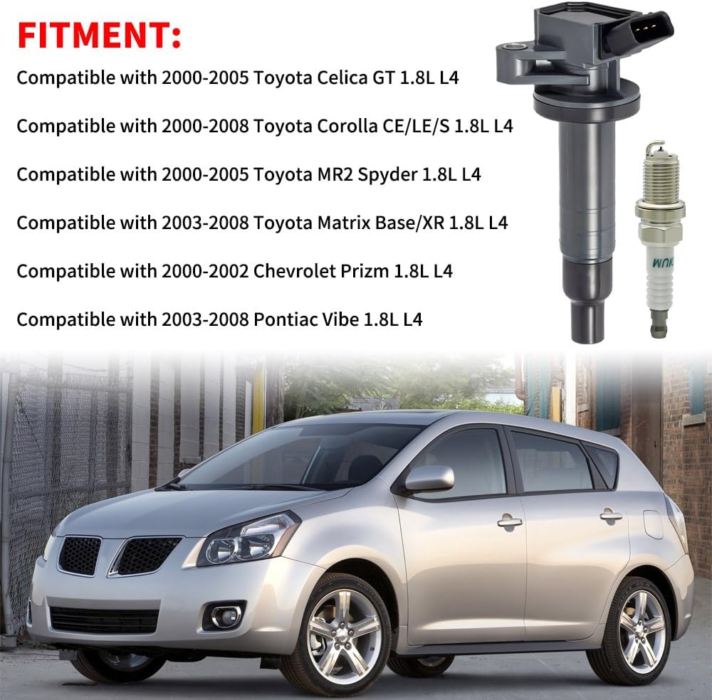Set of 4 UF247 Ignition Coil & 4503 Iridium Spark Plug Compatible with 2000-2008 Toyota Corolla Chevrolet Prizm Pontiac Vibe Celica MR2 Matrix C1249 9091902239 5C1074 1.8 L4