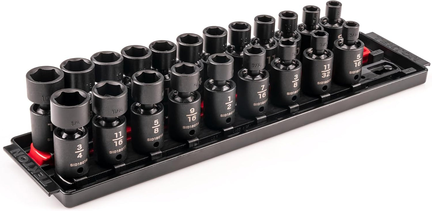 TEKTON 3/8 Inch Drive 6-Point Universal Joint Impact Socket Set with Case, 34-Piece (1/4-1 in., 6-24 mm) | SID97303