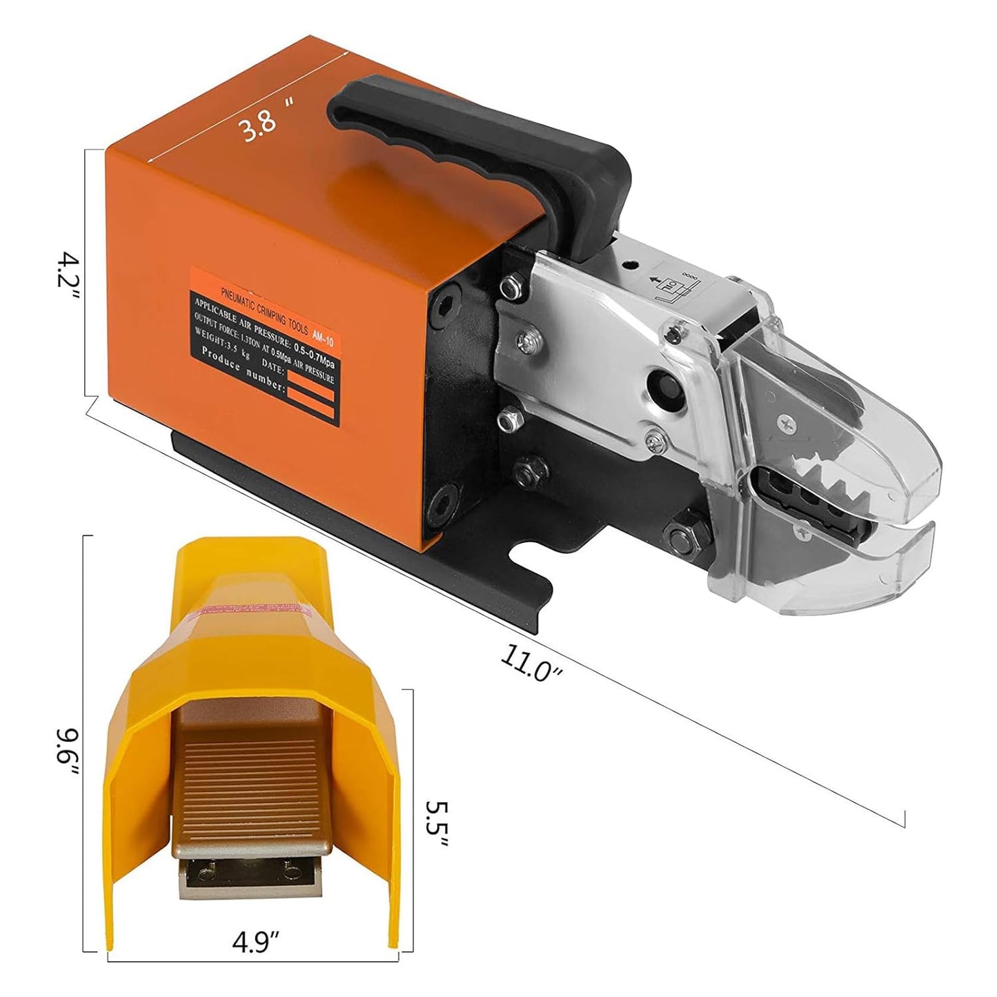VEVOR Pneumatic Crimping Tool Am-10, Air Powered Wire Terminal Crimping Machine Crimping Up To 16mm2, Pneumatic Crimper Plier Machine with 10 Sets Of Dies for Many Kinds of Terminals
