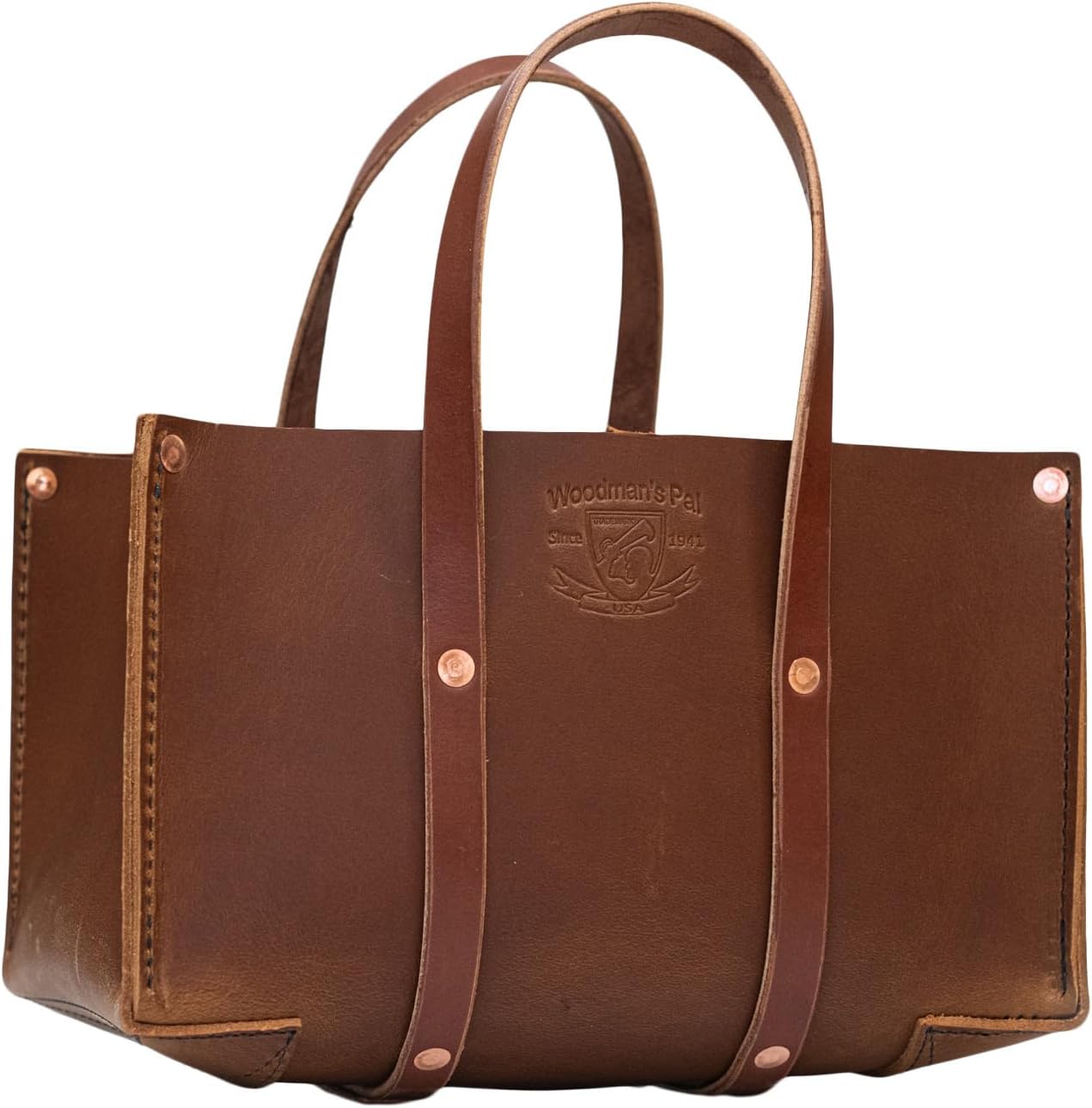 Woodman's Pal Buffalo Leather Tote Tool Bag For Hand Tools, Gardening, Outdoorsmen, Heavy Duty Premium Storage Leather Organizer (Golden Brown)