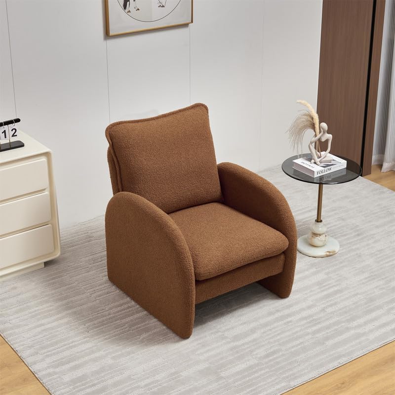 Accent Chair, Accent Chairs for Living Room with Backrest & Armrest, Upholstered Living Room Chair in Lamb Fabric, Comfy Armchair Reading Chair for Bedroom, Small Space, Office, Reading Room, Beige