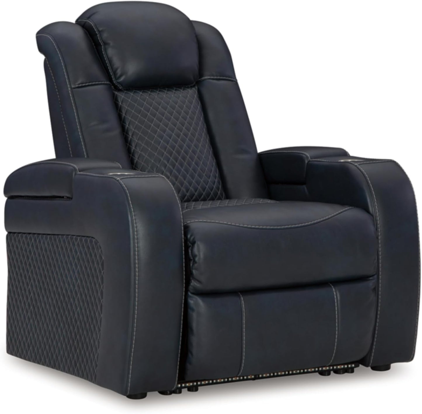 Signature Design by Ashley Wolfridge Contemporary Faux Leather Upholstered Power Recliner with Adjustable Headrest, USB Ports and 2 Cup Holders, Dark Brown