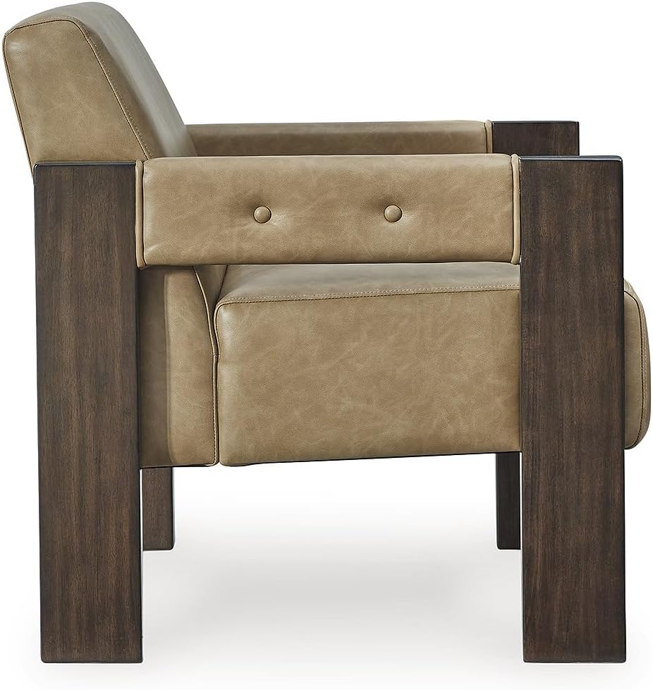 Signature Design by Ashley Adlanlock Contemporary Faux Leather Upholstered Solid Wood Accent Chair, Light Brown & Dark Brown