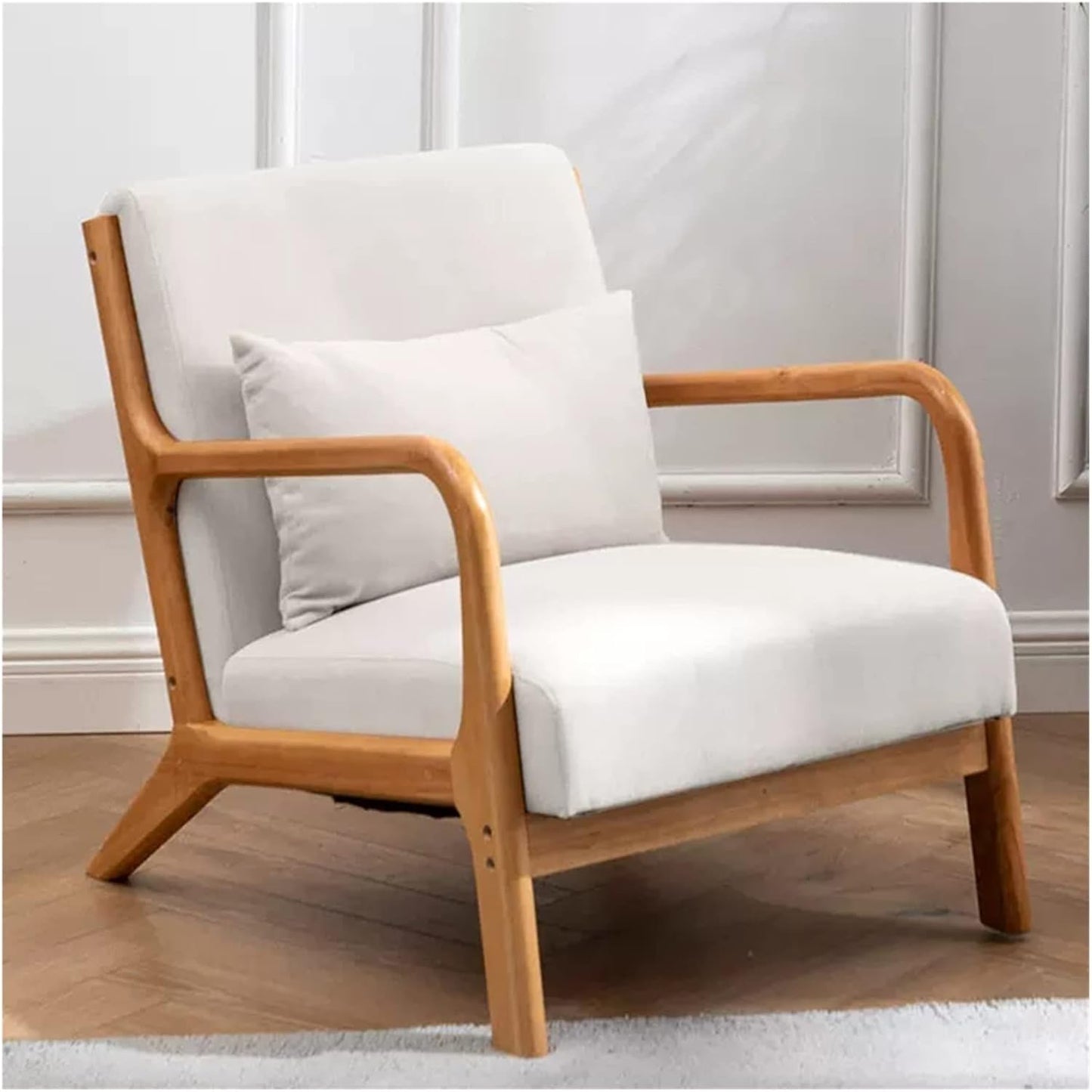 BTZHY Recliner Chair,Leisure Chair Solid Wood Armrest Accent Chair Fabric Upholstered Wooden Lounge Chair Modern Living Room Chairs Arm Chair Reading Chair Comfy Linen Fabric Bedroom Chair