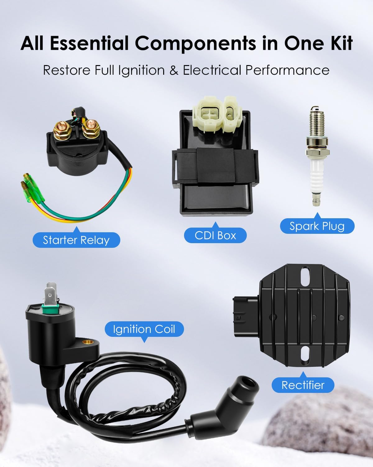 CDI Box Ignition Coil Kit Compatible with Honda Recon 250 1997-2021 TRX250TE TM TRX250EX TRX250X, CDI Box Ignition Coil Voltage Regulator Rectifier Relay Kit Replace 31600-HM8-B00