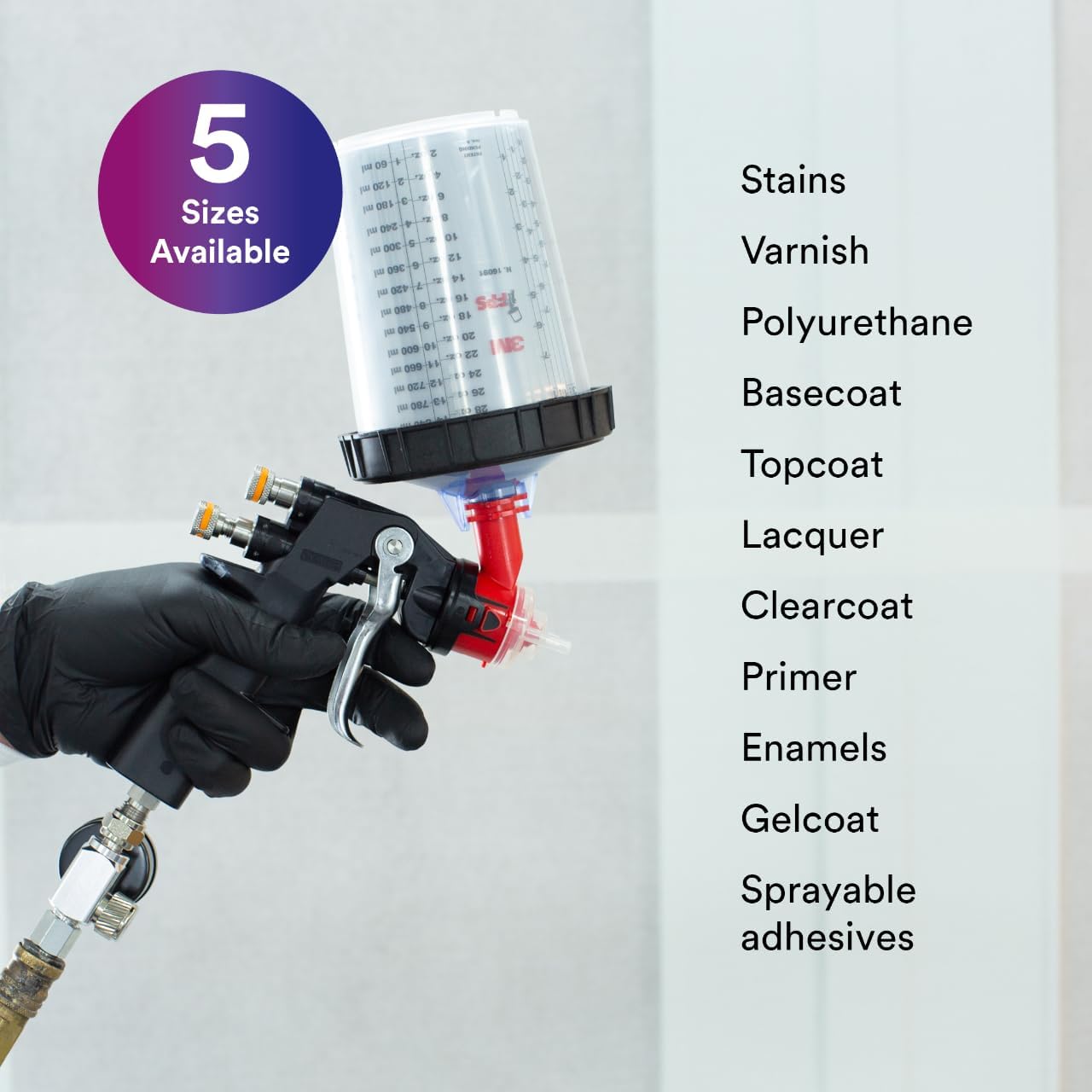 3M PPS (Original Series) Paint Spray Gun Cup Lids and Liners Kit, 16325, Large, 28 oz, 125-Micron Filter, Use w/ Paint Gun for Cars, Furniture, Home, 25 Disposable Lids and Liners, 10 Sealing Plugs