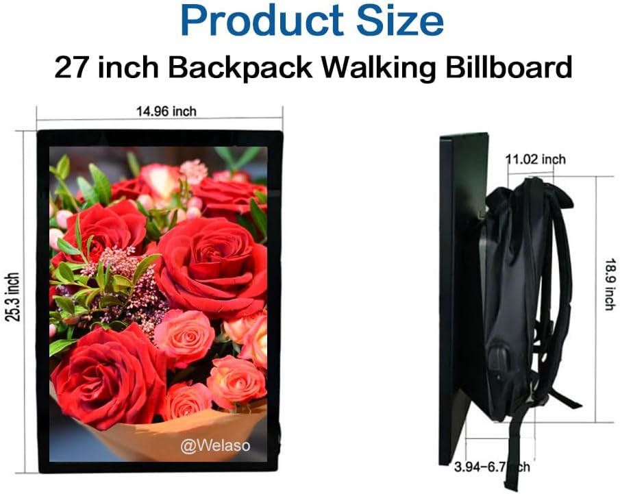 Welaso 27/32 inch LCD Ads Backpack,4G+32G,TouchScreen,APP Wireless Screen Projection,Human Walking Bag Digital Billboard (27 inches Screen+4G RAM +32G)
