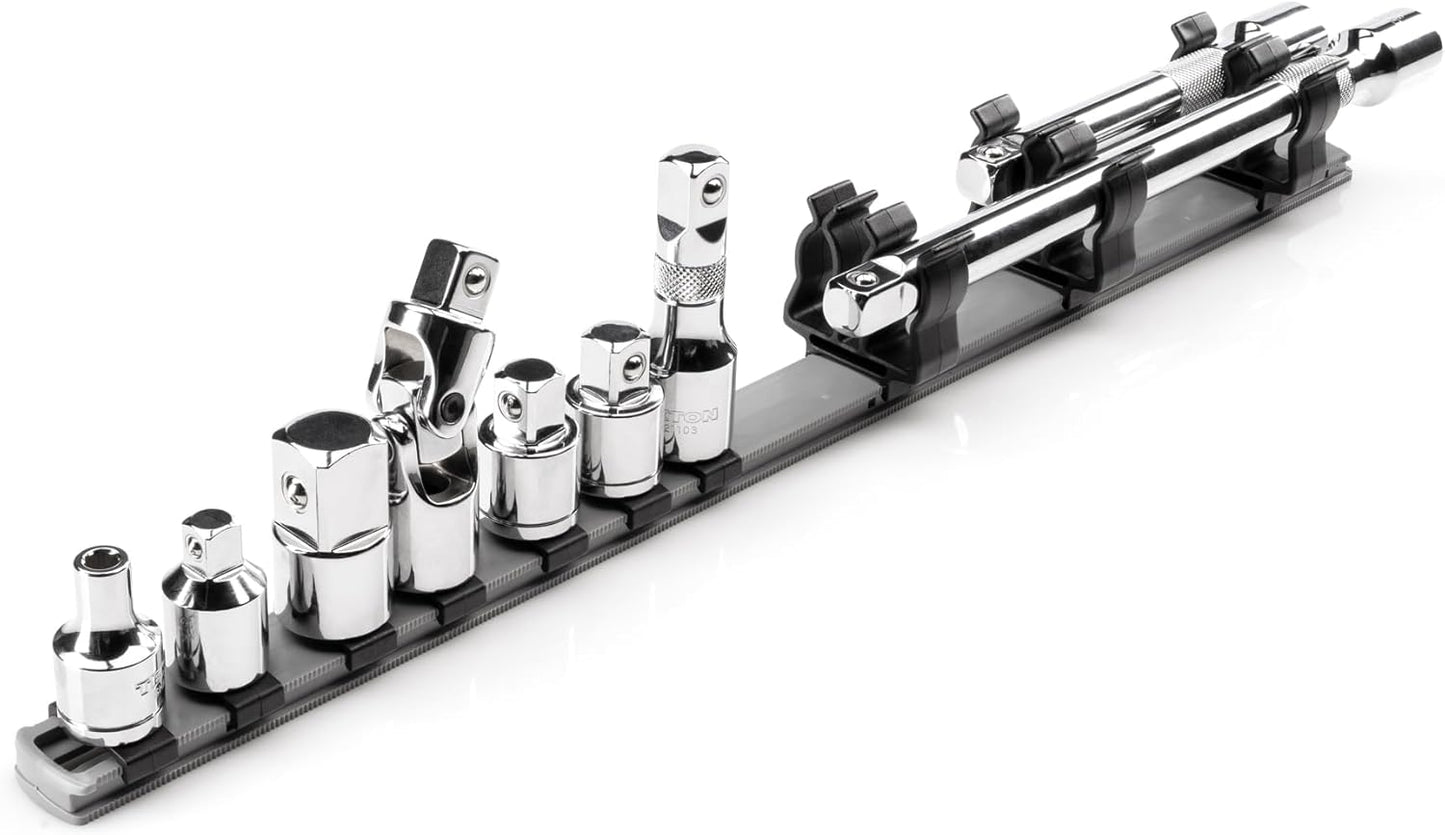 TEKTON 1/4, 3/8, 1/2 Inch Drive Extension and Accessory Set with Rails and Tray (27-Piece) | SHA99201