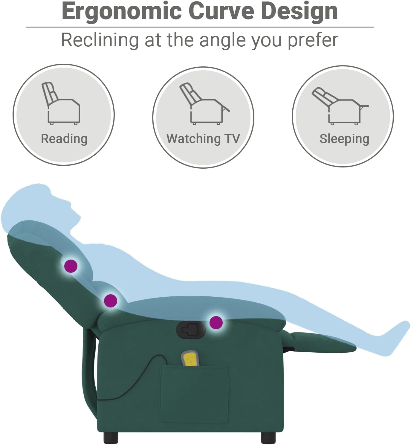 vidaXL Massage Recliner Chair for Living Room, Adjustable Recliner with 6-Point Vibration Massage, Home Theater Seating with Padded Seat Backrest & Side Pocket, Dark Green Velvet