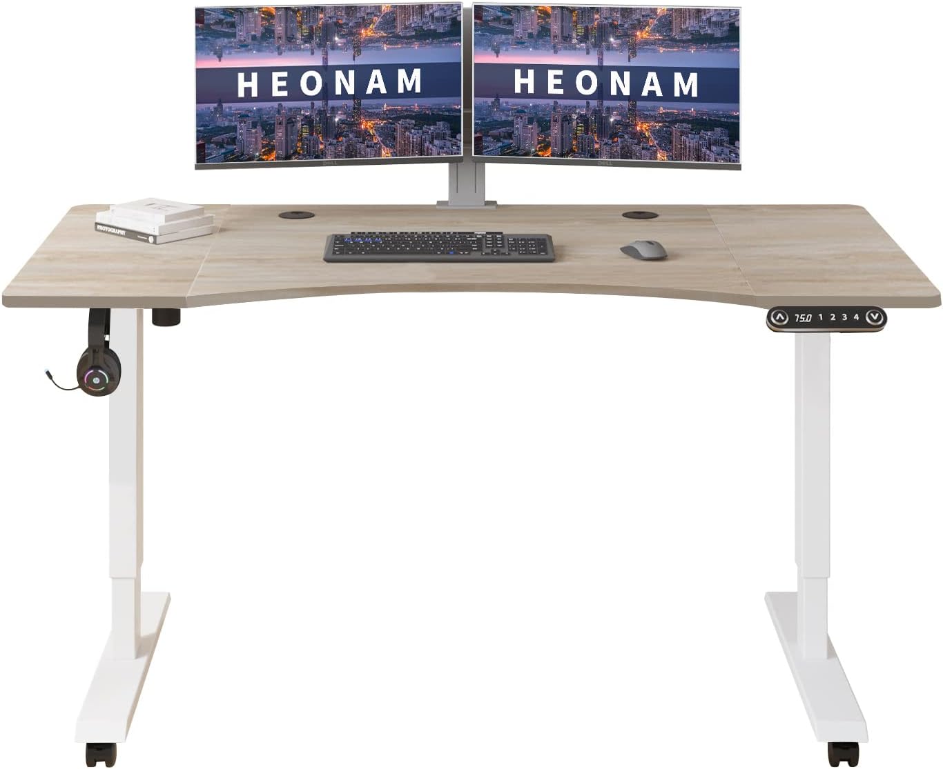 48 X 24 inch Electric Height Adjustable Standing Desk, Computer Table for Home Office Desk with Black Frame & Rustic Brown Top