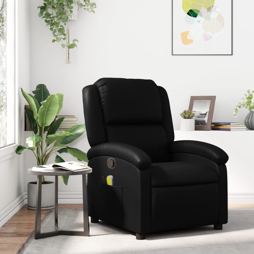 vidaXL Black Faux Leather Massage Recliner Chair - Manual Recline, Vibrating Massage Points, Plush Padding, Side Pocket, Sturdy Frame for Living Room/Lounge