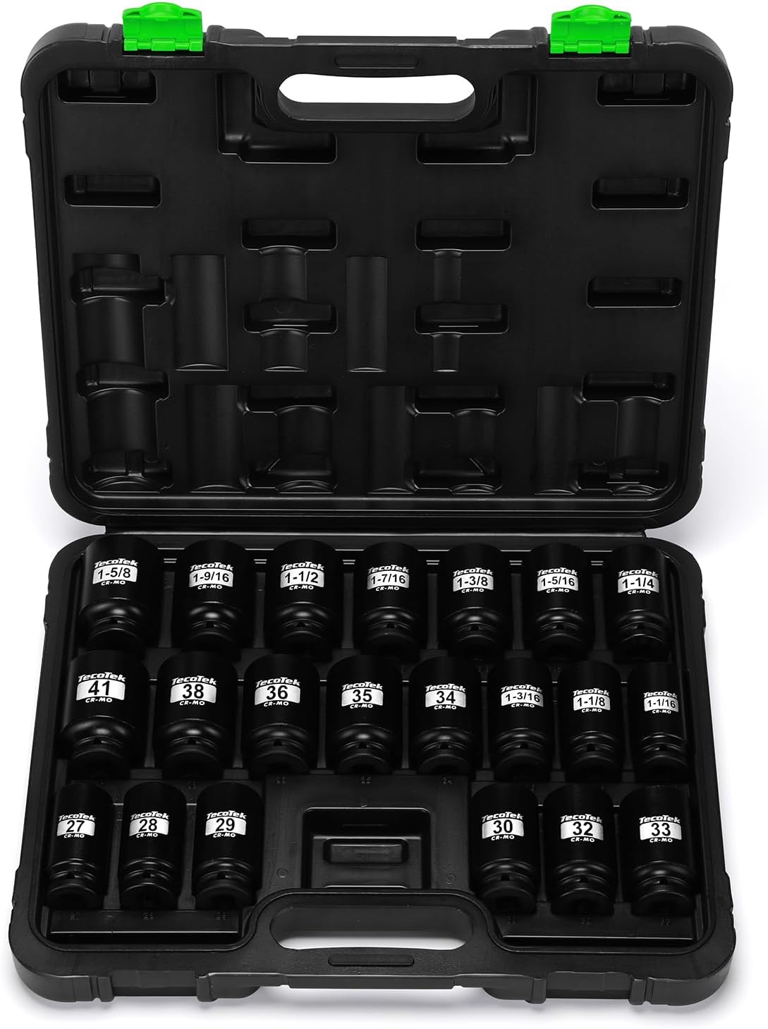 1/2" Drive Deep 6-Point Impact Socket Set, 11-Piece Standard SAE Spindle Axle Nut Impact Socket Set, Cr-Mo, 1-3/8-Inch to 2-Inch Size