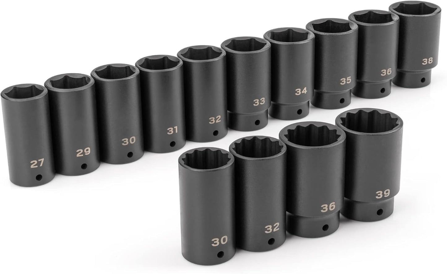 TEKTON 1/2 Inch Drive Deep 6-Point and 12-Point Axle Nut Impact Socket Set with Case, 14-Piece (27-39 mm) | SID92341