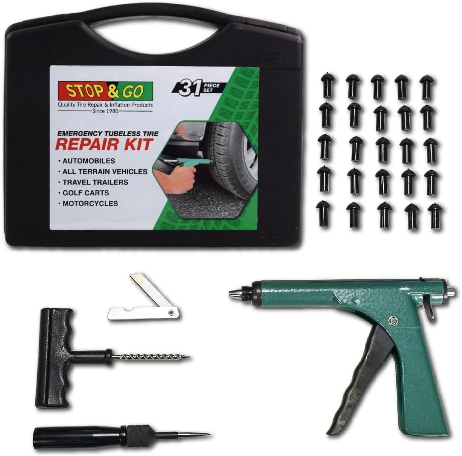 Stop & Go 1085 30 Piece Deluxe Tubeless Tire Plugger Repair Kit Punctures and Flats on Car, Motorcycle, ATV, Jeep, Truck, & Tractor (25 Mushroom Plugs)