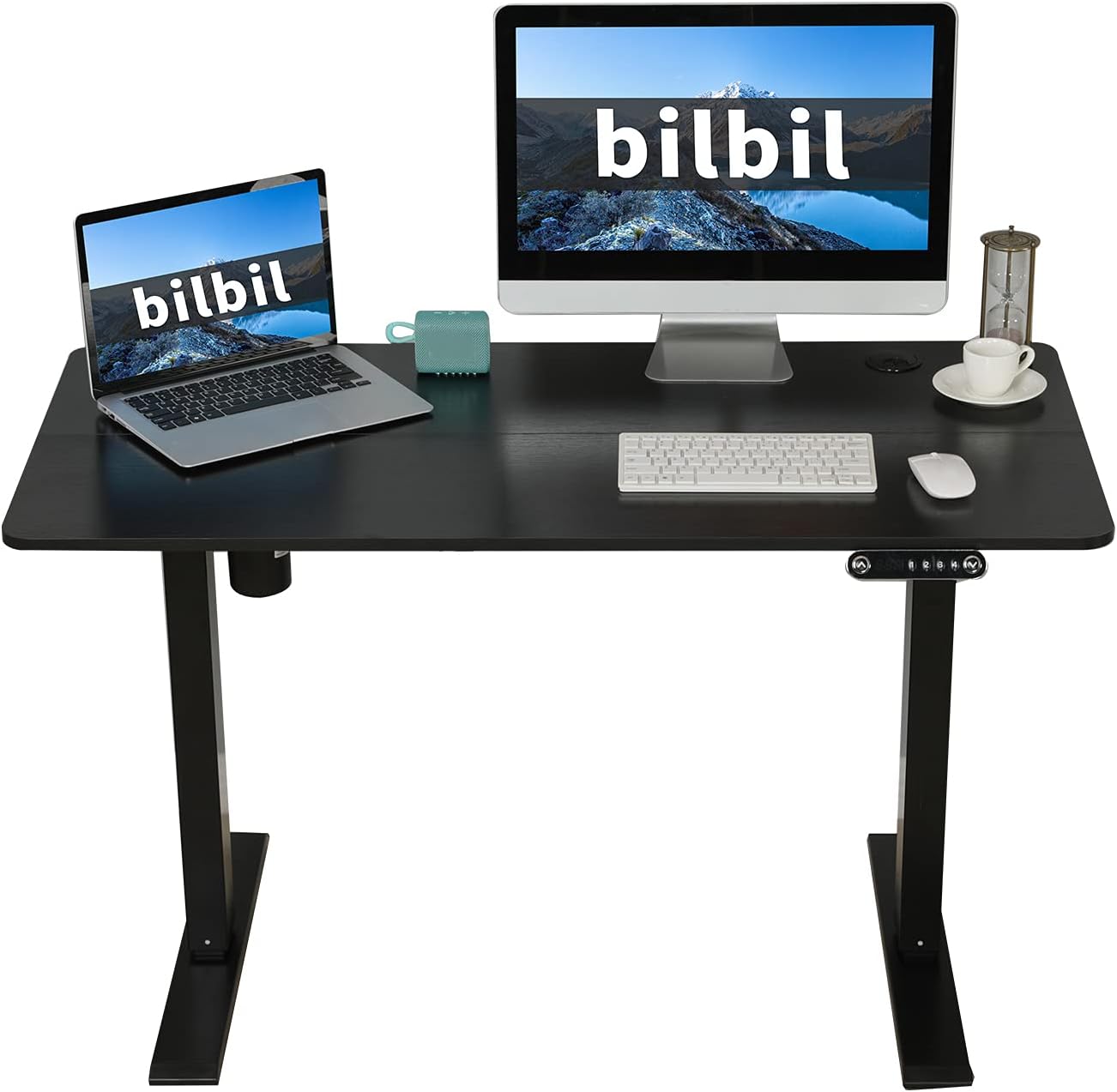 bilbil 59 Inches L-Shaped Electric Height Adjustable Standing Desk, Stand Up Home Office Desk with 4 Memory Preset Options, Double-Beam Construction, Anti-Collision Technology