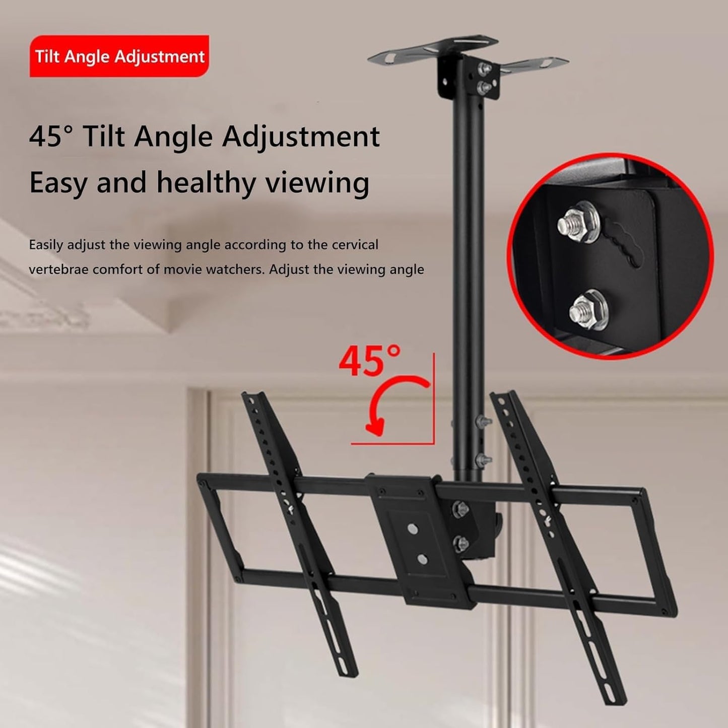 Adjustable Ceiling TV Mount Bracket - Tv Wall Mount, TV Mount for Ceiling, Height Adjustable Telescopic TV Stand for 45-80 Inch TVs, Ceiling Mounting Max 600x400mm